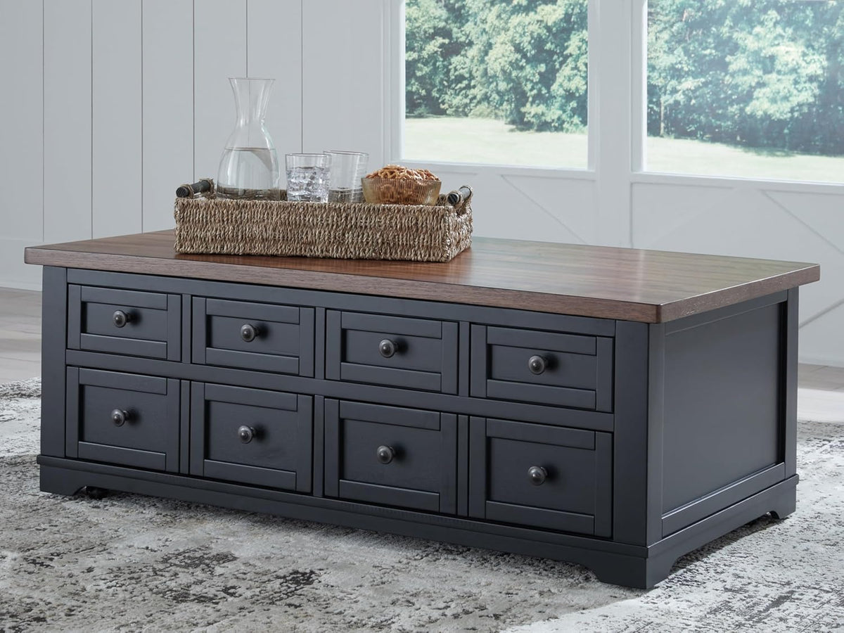 Signature Design by Ashley Wildenauer Farmhouse 2-Drawer Lift-Top Coffee Table with 2 Storage Bins