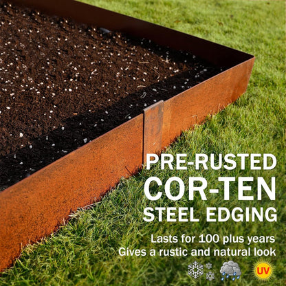 Worth Garden 6 Pack Cor-Ten Steel Landscape Edging w/Rust Patina Finish - 40" L x 8" H Strips