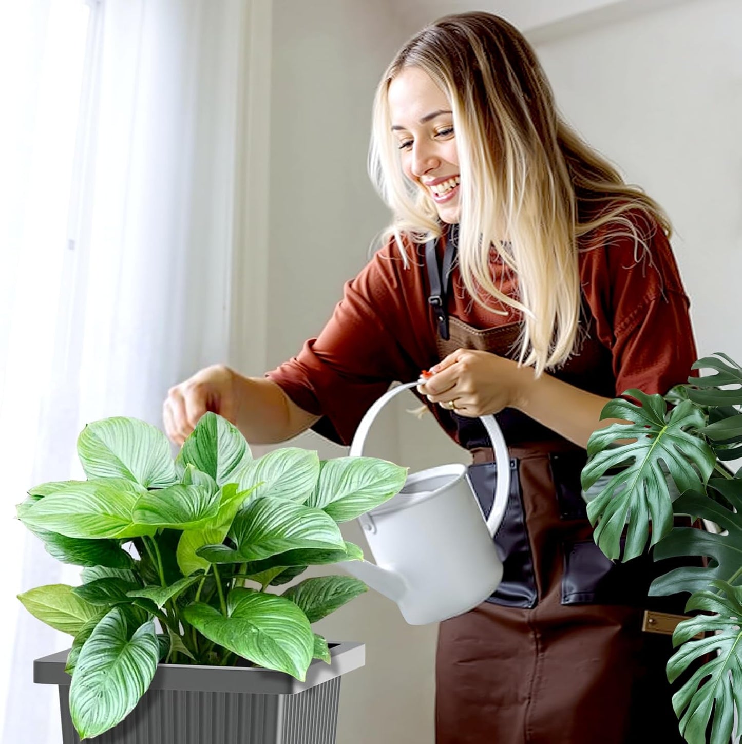 FENCY Set of 2 Tall Planters for Outdoor Plants, 24 Inch Large Tapered Pots with Drainage Trays