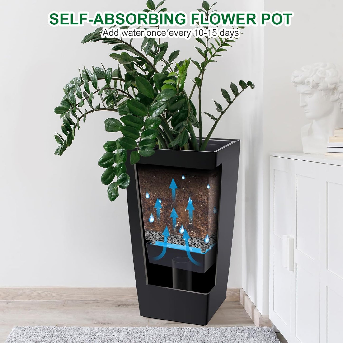 30" Tall Planters Set of 2, Outdoor＆Indoor Black Planter Pots, High Front Porch Planter Pots with