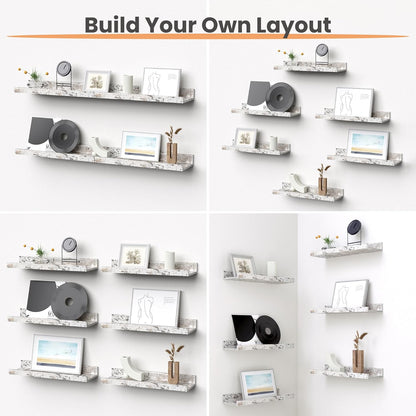 upsimples Floating Shelves for Wall, Wall Shelves for Decor Storage Set of 6, Wall Mounted Wood