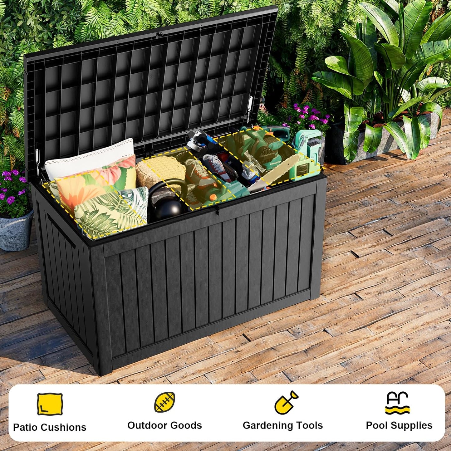 230 Gallon Outdoor Deck Box,Storage Lockable Waterproof Patio Furniture,Garden Tools,Cushions,Pool