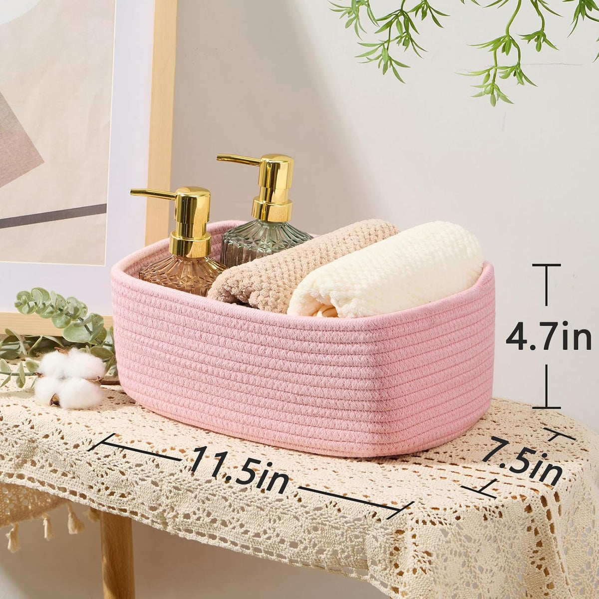 Small Storage Baskets for Organizing | Closet Organizer Bins | Shelf Toy Basket | Woven Rope