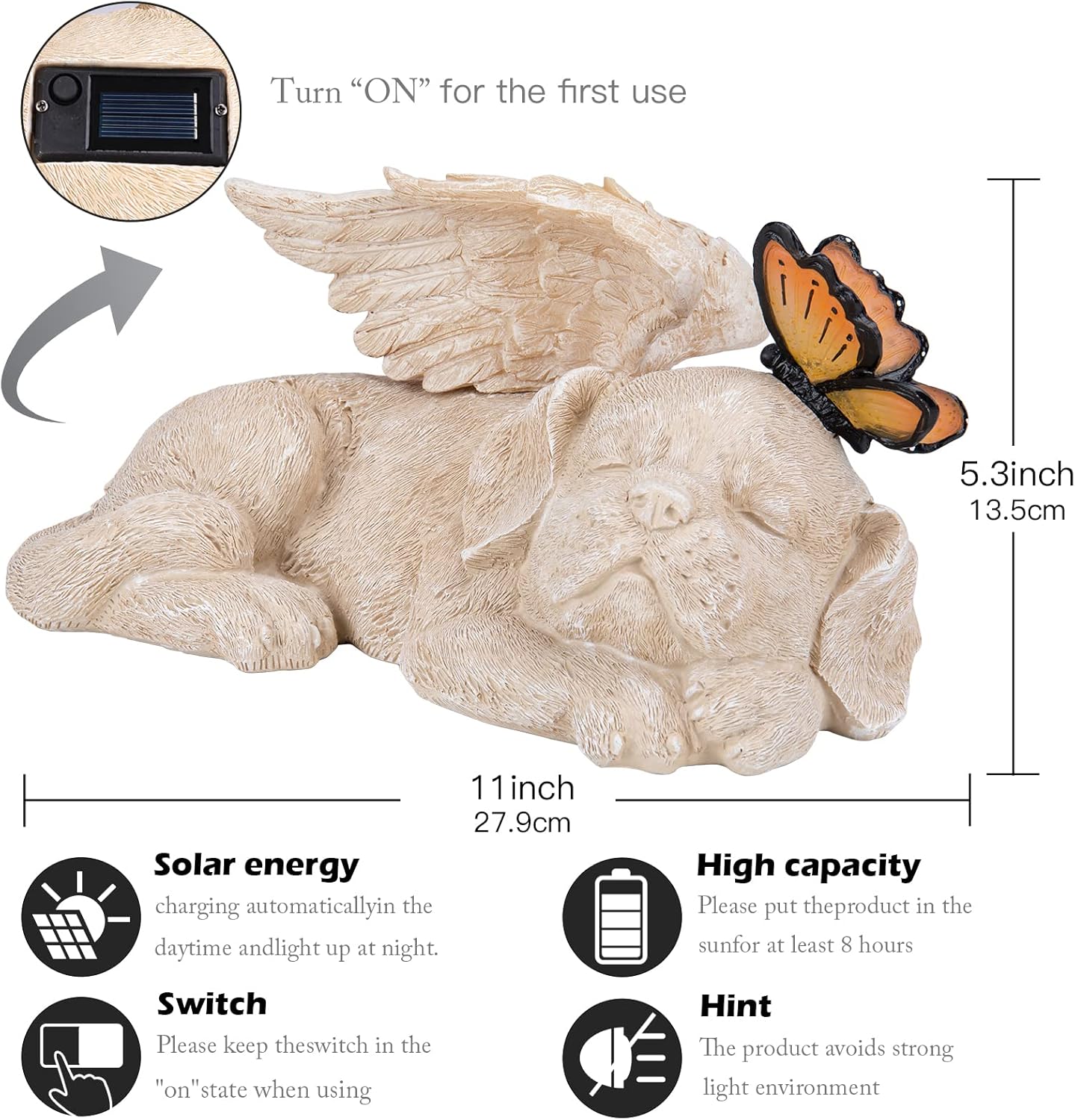 WONDER GARDEN Sleeping Dog Angel Statue with Solar Light - Pet Memorial Stone, in Memory of Dog