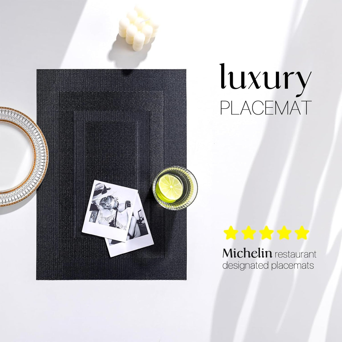 LEXMORE Placemats Set of 6 Vinyl/Plastic Woven Place Mats for Kitchen Table Indoor/Outdoor Washable