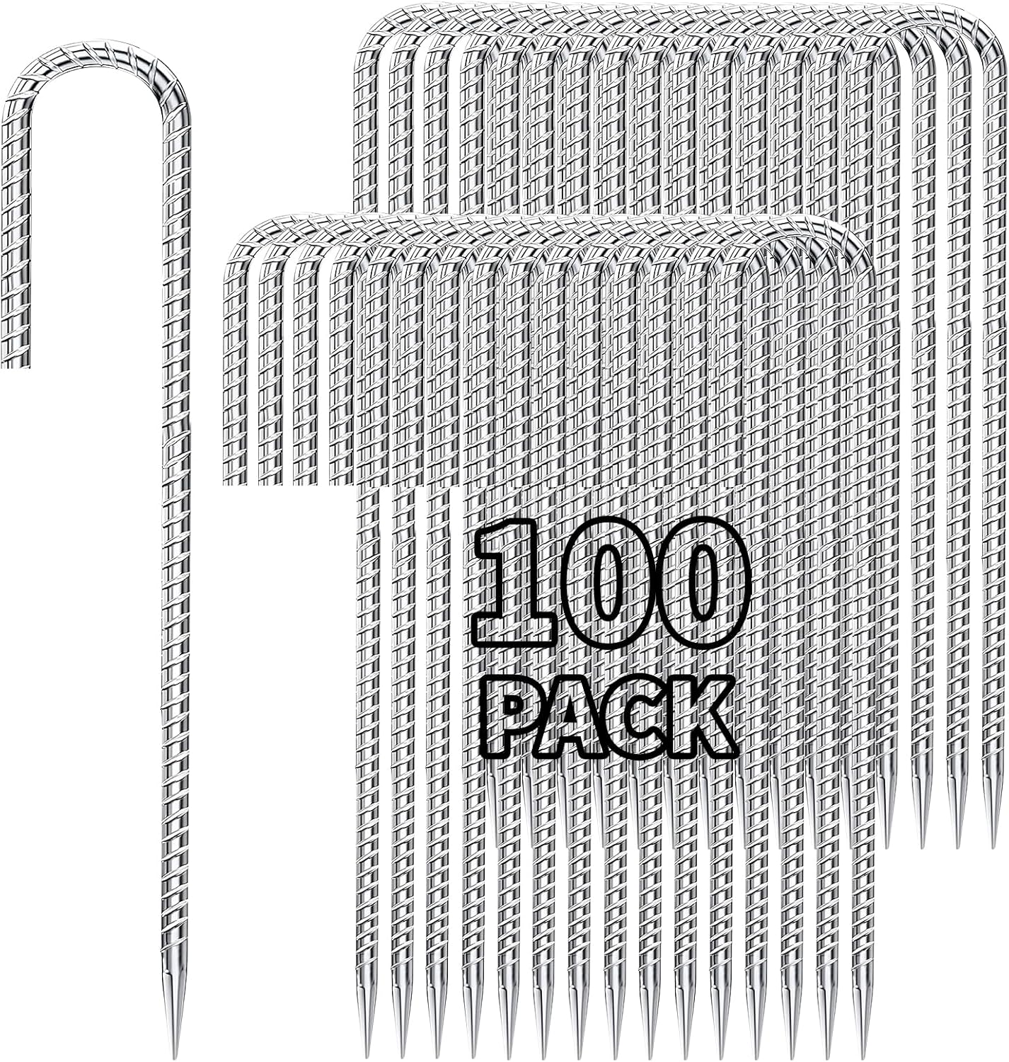 12 inch Stakes Heavy Duty 100-Pack J Hook Metal Fence Stake for Dogs Digging Tent and Outdoor