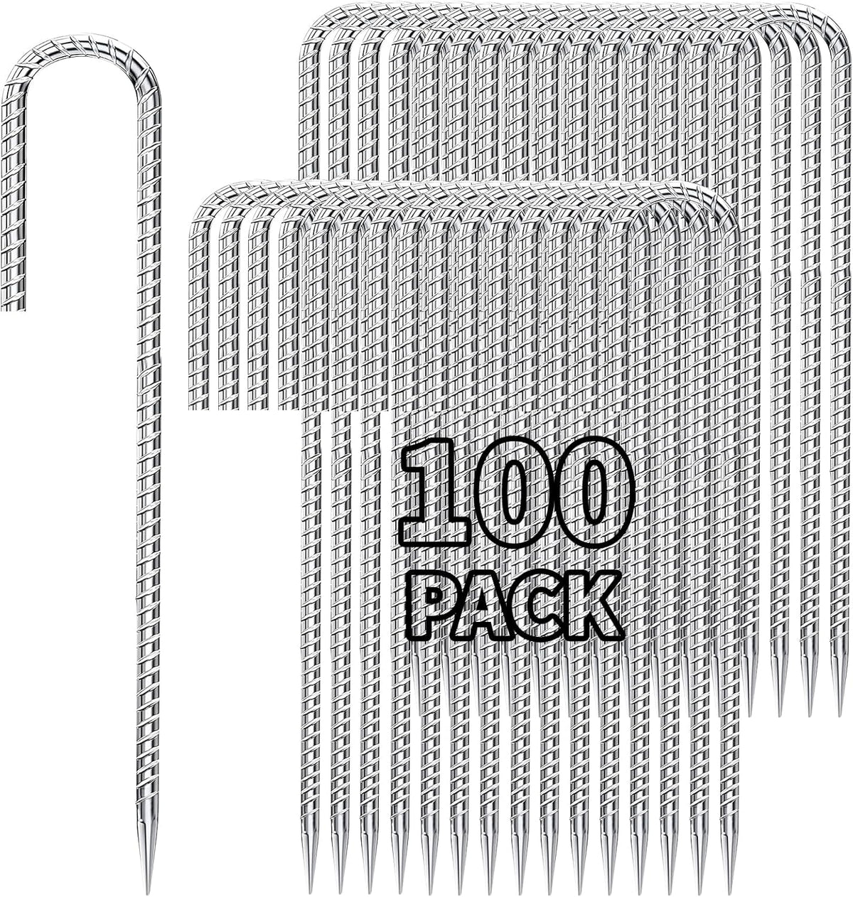12 inch Stakes Heavy Duty 100-Pack J Hook Metal Fence Stake for Dogs Digging Tent and Outdoor