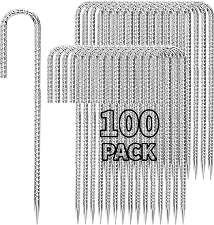 12 inch Stakes Heavy Duty 100-Pack J Hook Metal Fence Stake for Dogs Digging Tent and Outdoor