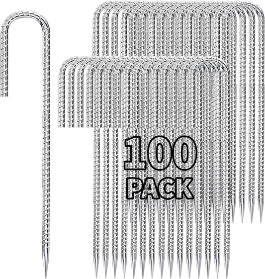 12 inch Stakes Heavy Duty 100-Pack J Hook Metal Fence Stake for Dogs Digging Tent and Outdoor