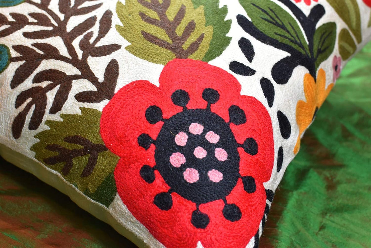 Red Polish Floral Pillow Cover Bird Flower Pillowcase Floral Outdoor Suzani Cushions Flowery Throw