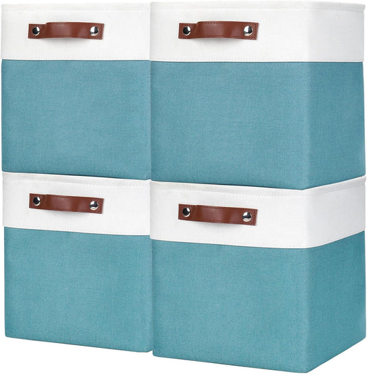 Collapsible Fabric Storage Cubes 11x11 Cube Storage Bins, 4 Pack Closet Baskets Box with Handles