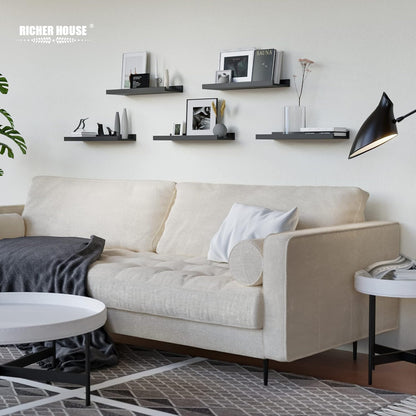 RICHER HOUSE 5 Set Floating Wall Mounted Shelves, Black Shelves for Wall Decor, Modern Picture