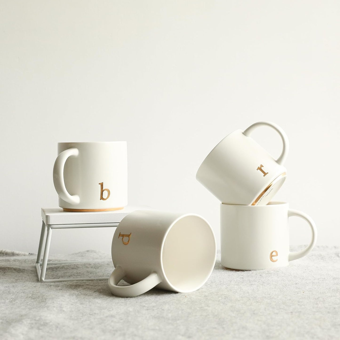 COLLECTIVE HOME - Monogram Ceramic Mugs, 15 oz Golden Initial Coffee Cups, Elegant Alphabet Tea