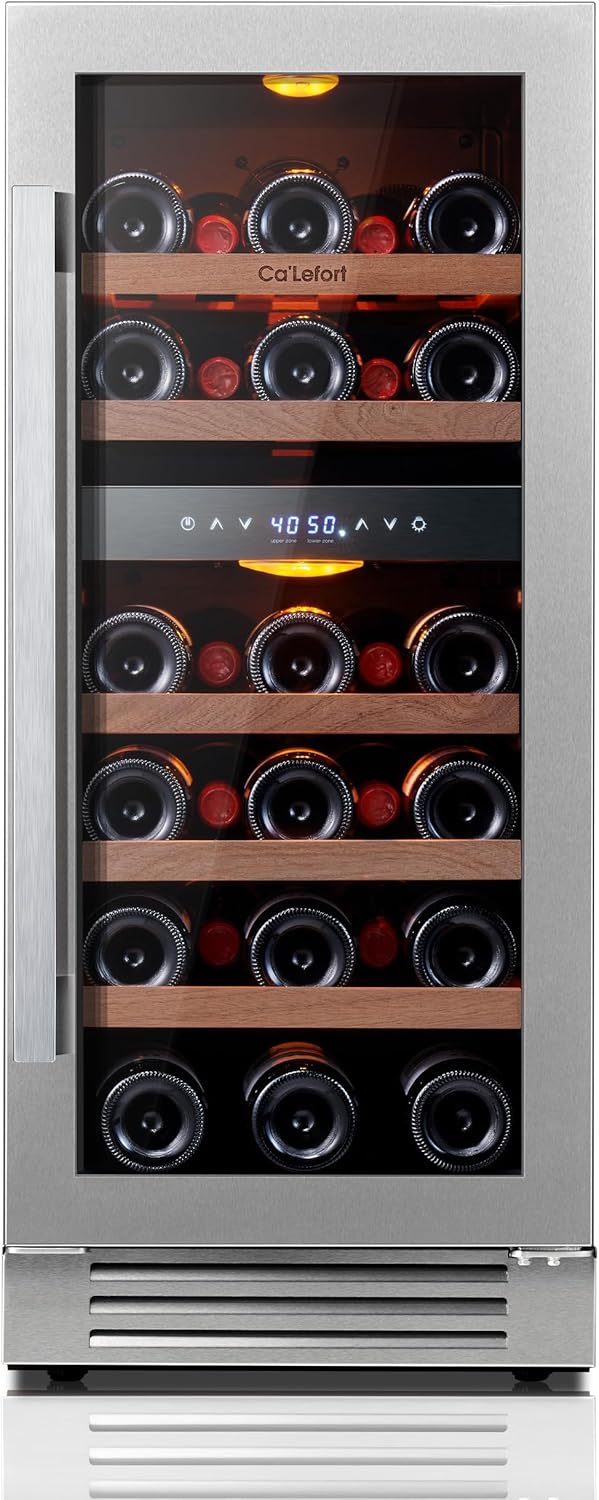 Ca'Lefort 15 Inch Wine Fridge, 28 Bottle Wine Cooler Refrigerator, 40-65°F Wine Refrigerator Glass