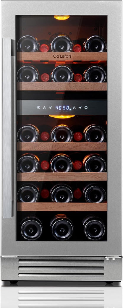 Ca'Lefort 15 Inch Wine Fridge, 28 Bottle Wine Cooler Refrigerator, 40-65°F Wine Refrigerator Glass