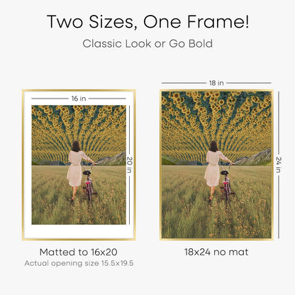 Homeforia 18 x 24 Poster Frame Gold, High End Metal 18x24 Picture Frames with Mat 16x20 Photo, 18 x