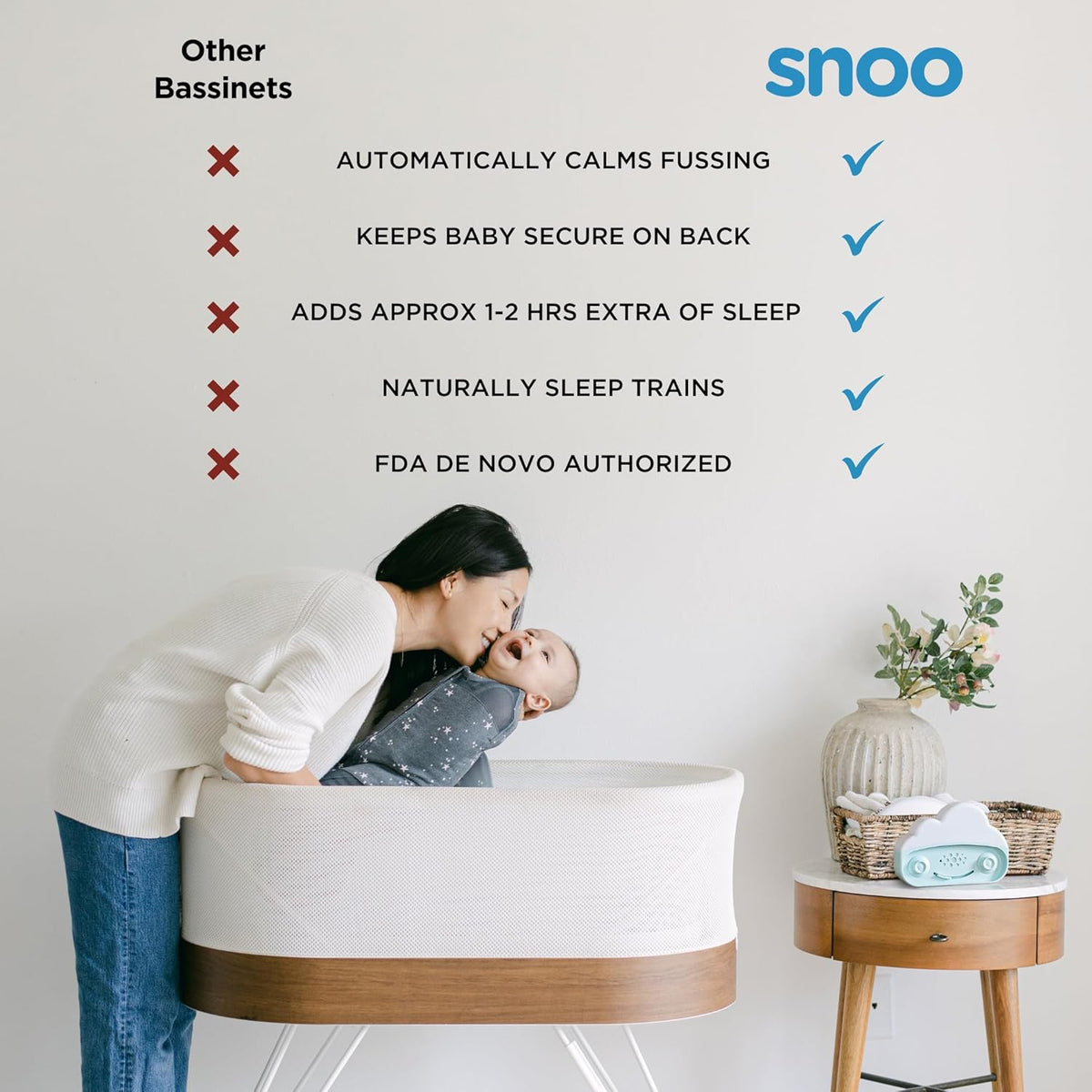 SNOO Smart Sleeper Baby Bassinet - Bedside Crib with Automatic Rocking Motions and Soothing White