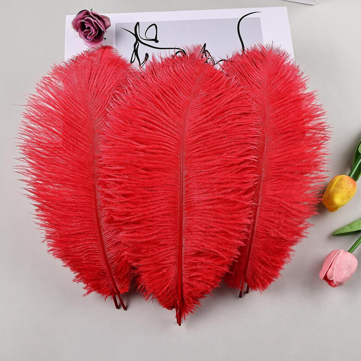 THARAHT Red Ostrich Feathers 12pcs Natural Bulk 8-10Inch 20cm-25cm for Crafts Wedding Party
