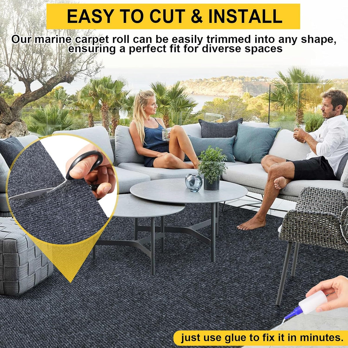 Marine Carpet,6 FT x 10 FT Dark Gray Indoor Outdoor Carpet 0.2" Thick Boat Carpet with Water-Proof