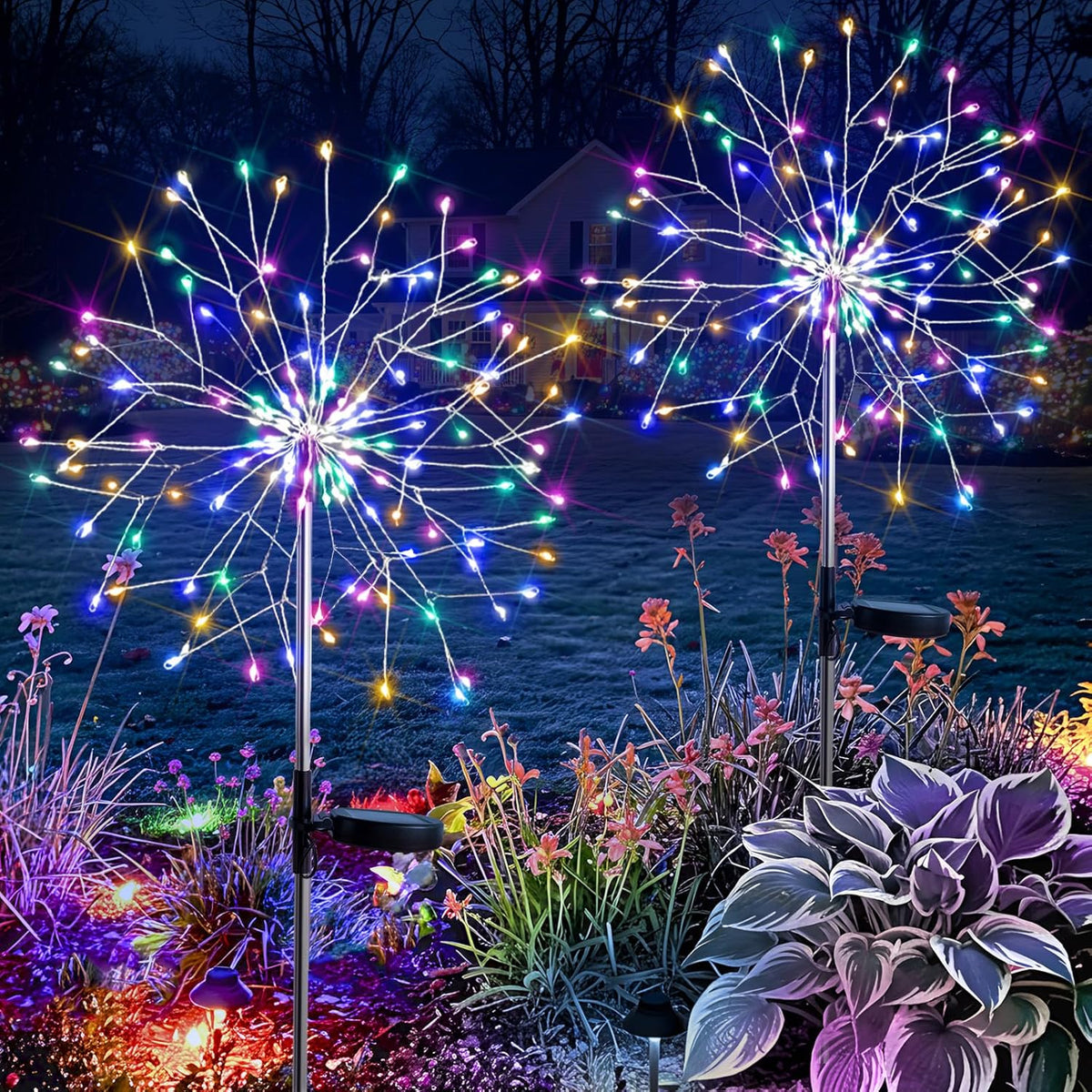 suddus Solar Garden Lights Outdoor Waterproof, Upgrade 2 Pack 150LED Solar Firework Lights, 8 Modes