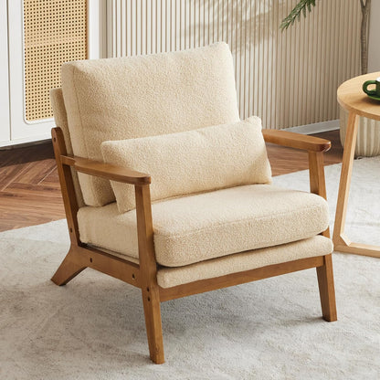 Karl home Accent Chair Wide Armrest Mid-Century Lounge Chair Teddy Fleece Armchair with Lumbar