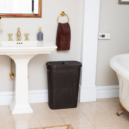 Mind Reader Slim Laundry Hamper with Lid, 40L Clothes Basket, Narrow Tapered Design with Ventilated
