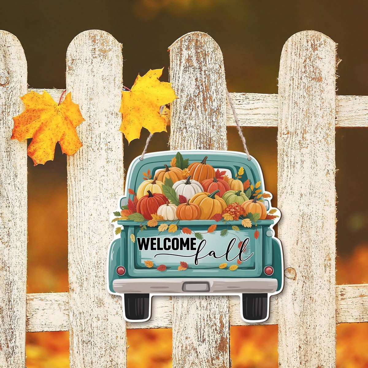 Welcome Fall Wood Hanging Truck Decoration, Autumn Wooden Signs, Rustic Thanksgiving Decoration