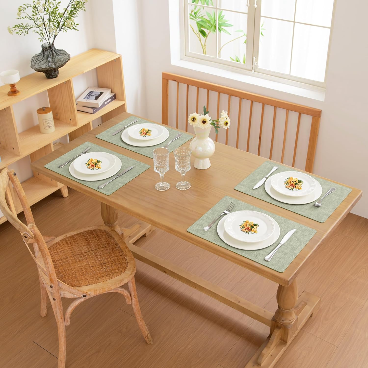FROMHEART Faux Leather Placemats Set of 12–Waterproof,Heat/Oil Stain-Resistant PU Table