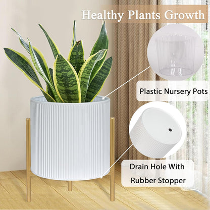 ARNIS Modern Planter Pots, Set of 2 Round Large Planters with Stand, Decorative Floor Planters