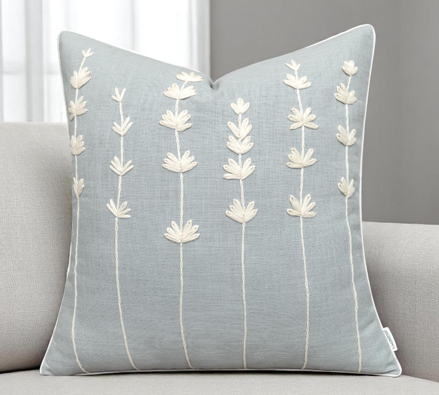 VAGMINE Hand Embroidered Daisy Accent Throw Pillow Cover - 20x20 Inches Square - 100% Cotton Robins