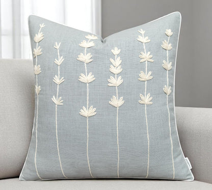 VAGMINE Hand Embroidered Daisy Accent Throw Pillow Cover - 20x20 Inches Square - 100% Cotton Robins
