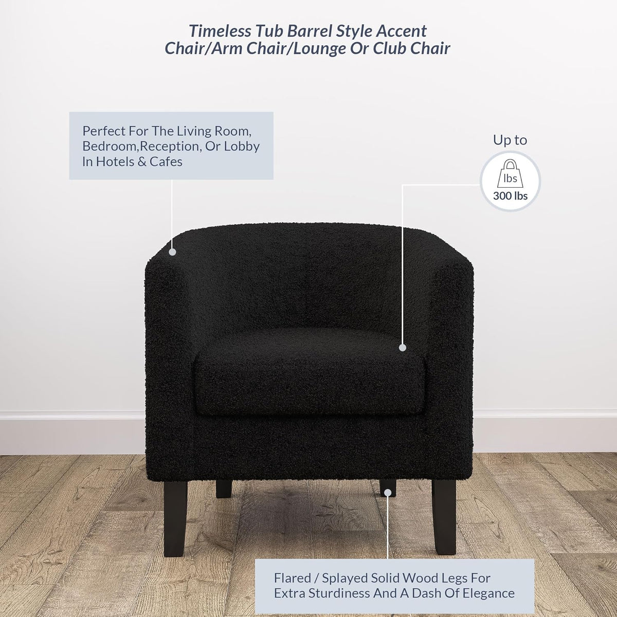 BELLEZE Living Room Chair, Teddy Polyester Accent Barrel Chair, Club Tub Sofa Chair for Bedroom