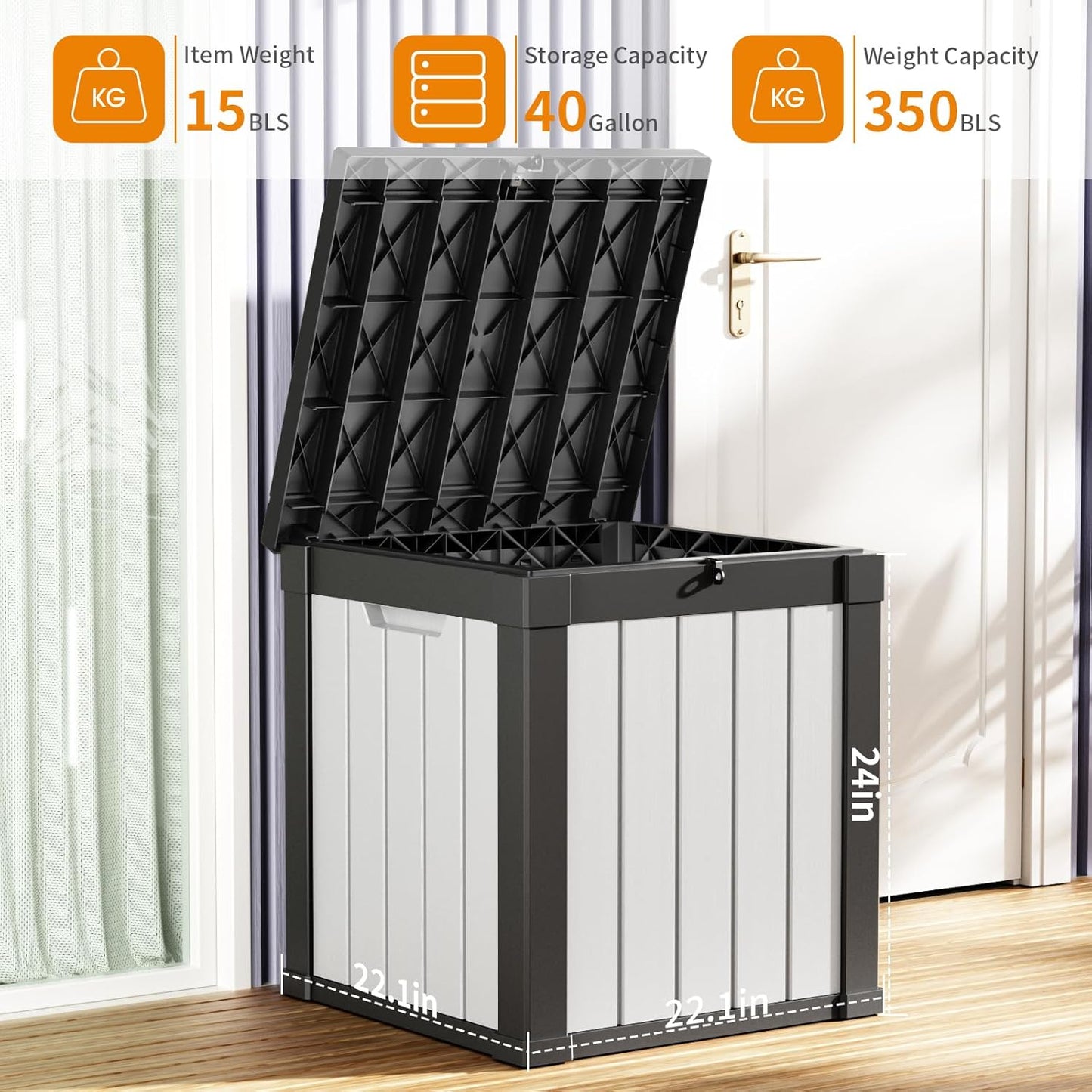 40 Gallon Resin Deck Box, Lockable Patio Outdoor Storage Box for Furniture, Garden Tools and Tools