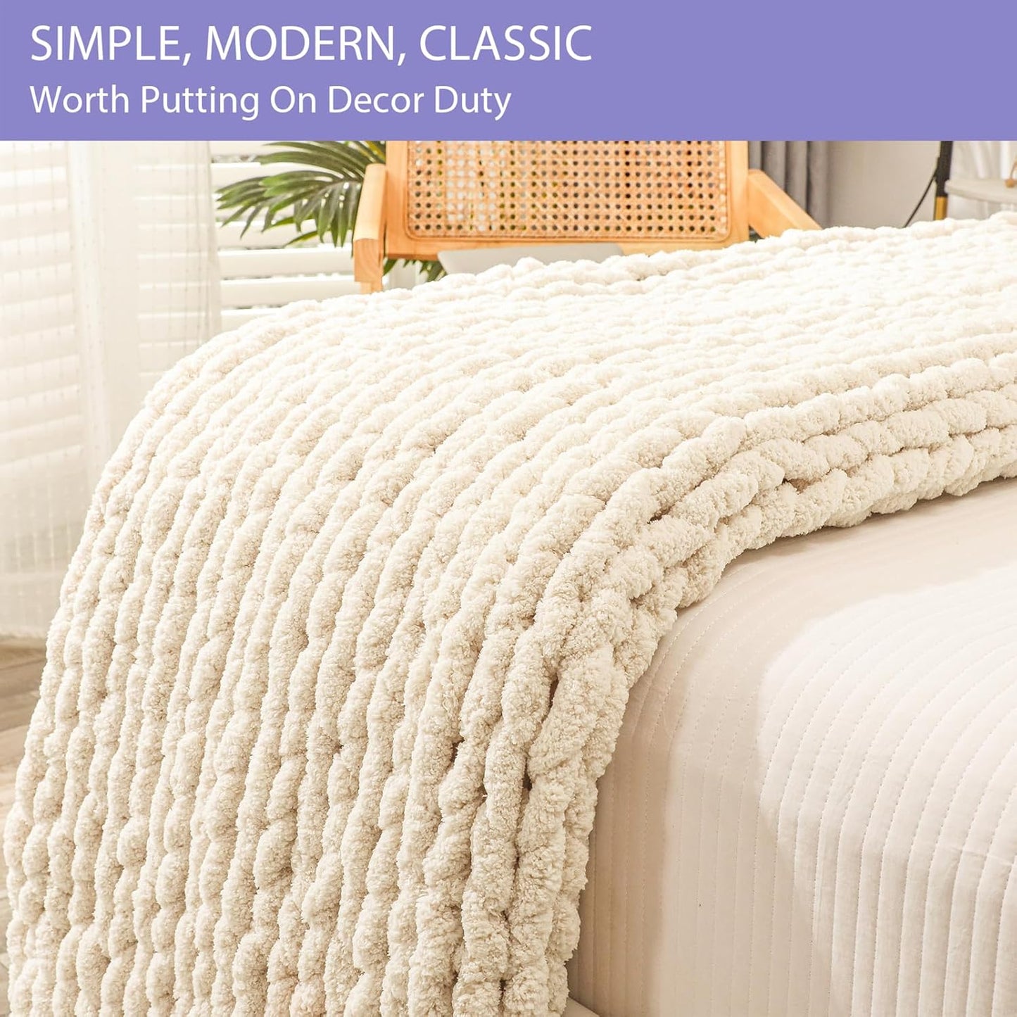 Bigacogo Chunky Knit Throw Blanket for Couch, 60x80 inches, 100% Hand Knitted with Thick Jumbo
