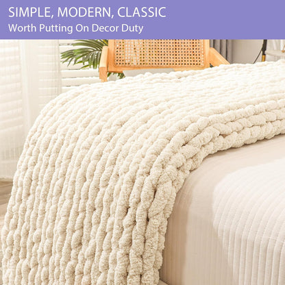 Bigacogo Chunky Knit Throw Blanket for Couch, 51x63 inches, 100% Hand Knitted with Thick Jumbo