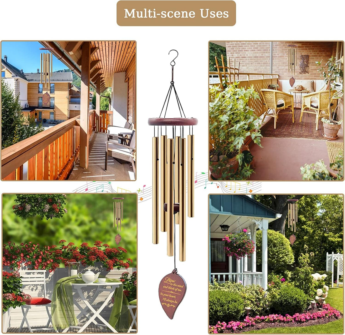Wind Chimes for Outside, 30" Wooden Sympathy Wind Chimes Memorial Wind Chime for Loss of Loved One