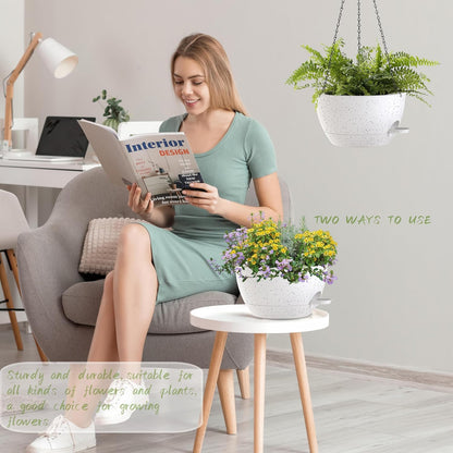 12 Inch Hanging Baskets 2 PC with Chains, Self-Watering Hanging Planters for Indoor Outdoor Plants