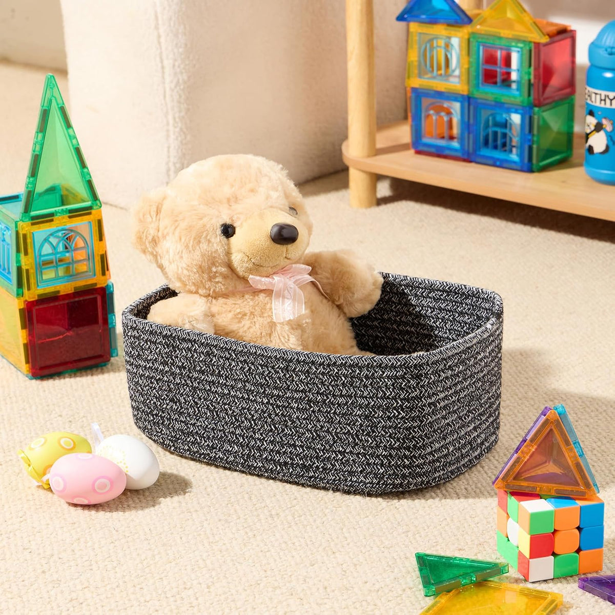 Small Storage Baskets for Organizing | Closet Organizer Bins | Shelf Toy Basket | Woven Rope