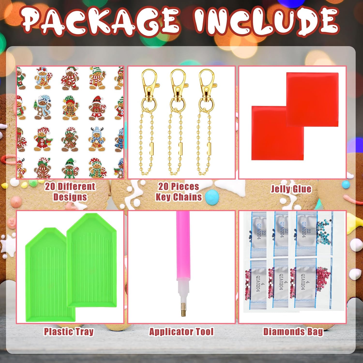 Tondiamo 20 Pcs Christmas Diamond Painting Keychain Kits 5D DIY Diamond Art Pendants Double Sided