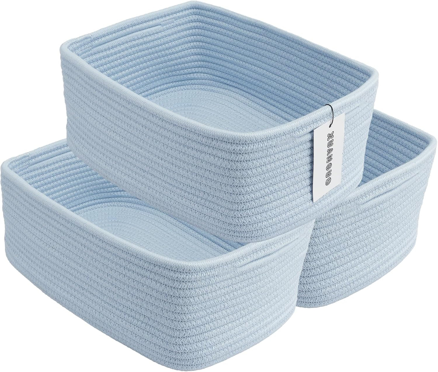 Small Woven Storage Baskets 13“X9”X5“ Decorative Rope Bins for Organizing Shelves, Closets, and