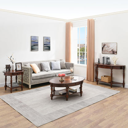 MODERION Solid Wood End Table with Drawer, Oval Sofa Side Table, Storage Shelf, Living Room Corner