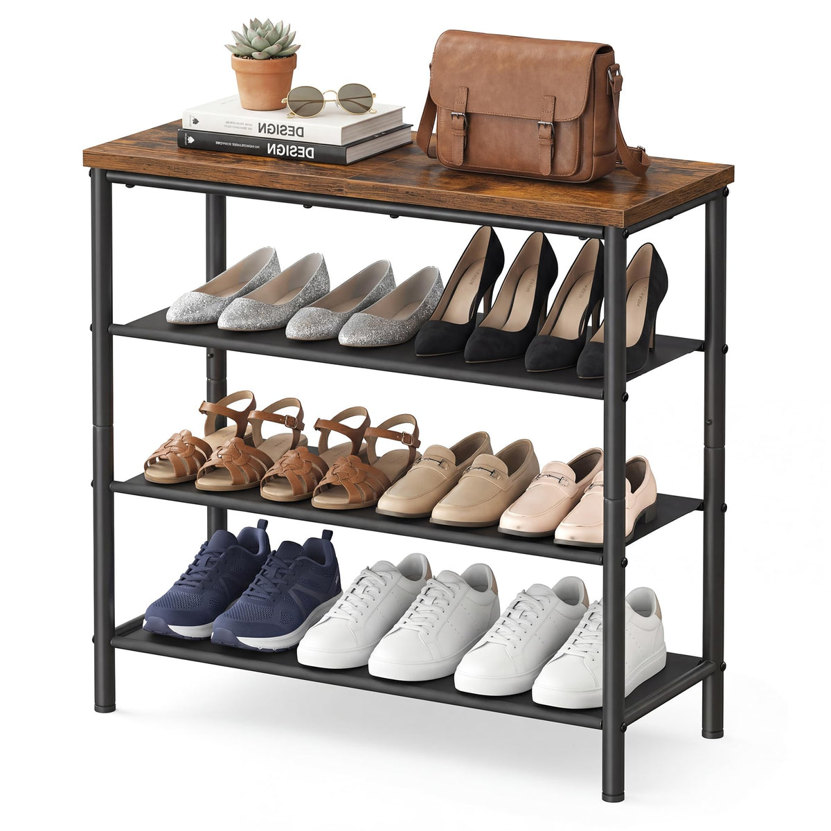 SONGMICS HOME 4-Tier Shoe Rack, Free Standing Shoe Storage Organizer, 12 x 29.7 x 28.2 Inches