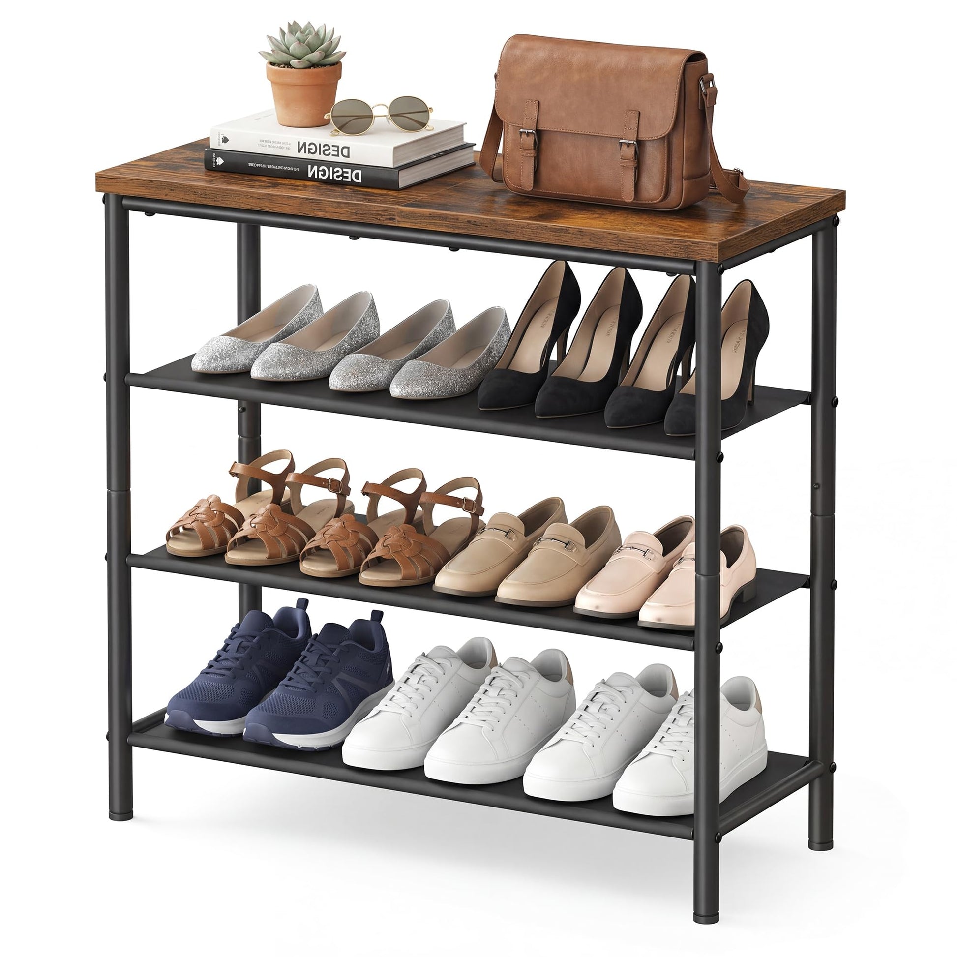 SONGMICS HOME 4-Tier Shoe Rack, Free Standing Shoe Storage Organizer, 12 x 29.7 x 28.2 Inches