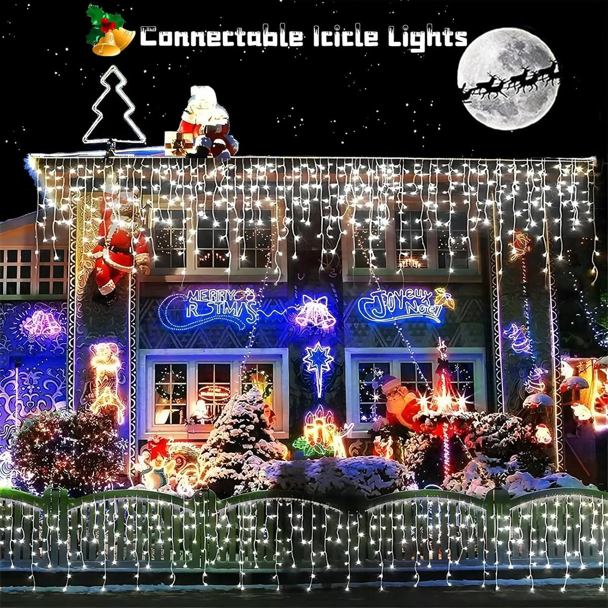 YEGUO 33ft 400 LED Icicle Lights Outdoor, 80 Drops Icicle Christmas Lights Connectable, 8 Modes