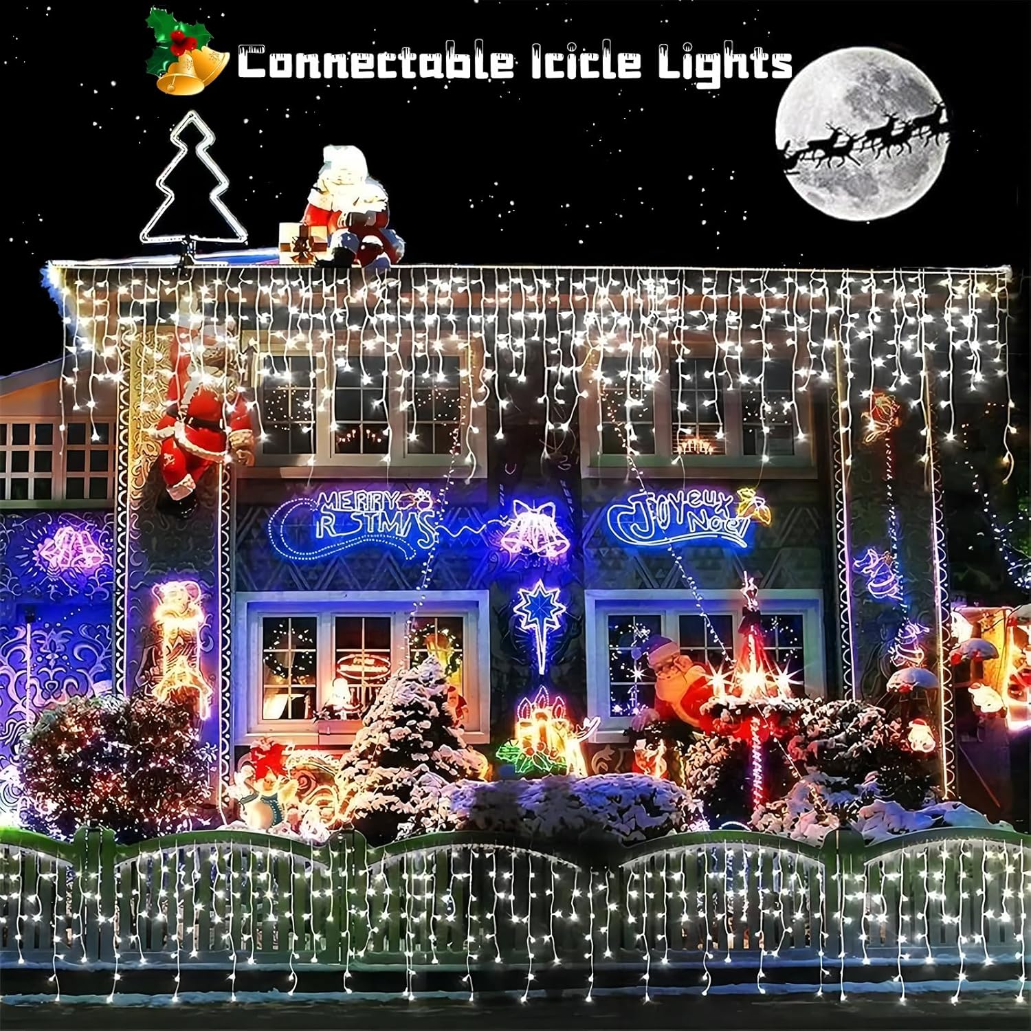 YEGUO 33ft 400 LED Icicle Lights Outdoor, 80 Drops Icicle Christmas Lights Connectable, 8 Modes