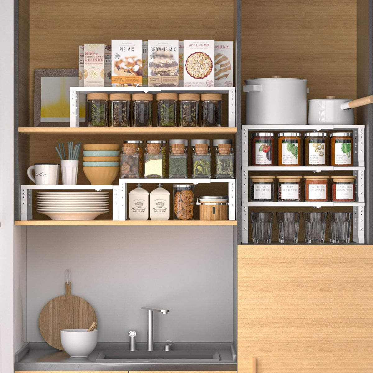 Expandable,Adjustable & Stackable Spice Rack, Cabinet Kitchen Countertop Shelf Organizer,Metal