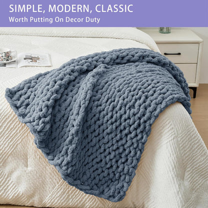 Bigacogo Chunky Knit Throw Blanket for Couch, 40x40 inches, 100% Hand Knitted with Thick Jumbo