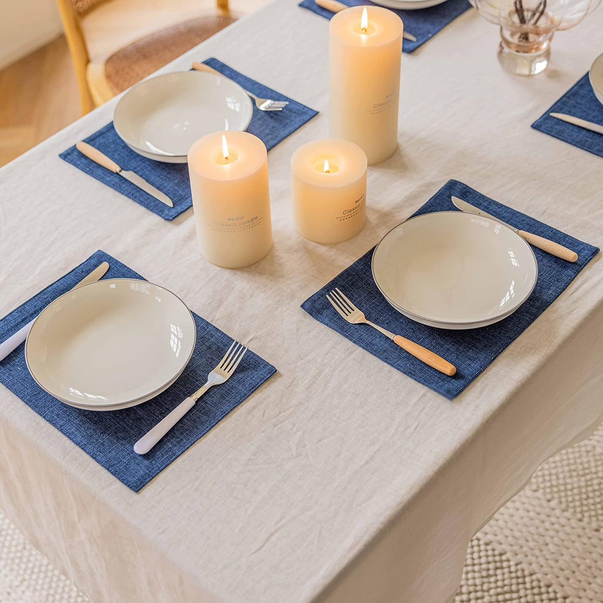 Home Brilliant Placemats Set of 4 Linen Blue Placemats Heat Resistant Dining Table Place Mats
