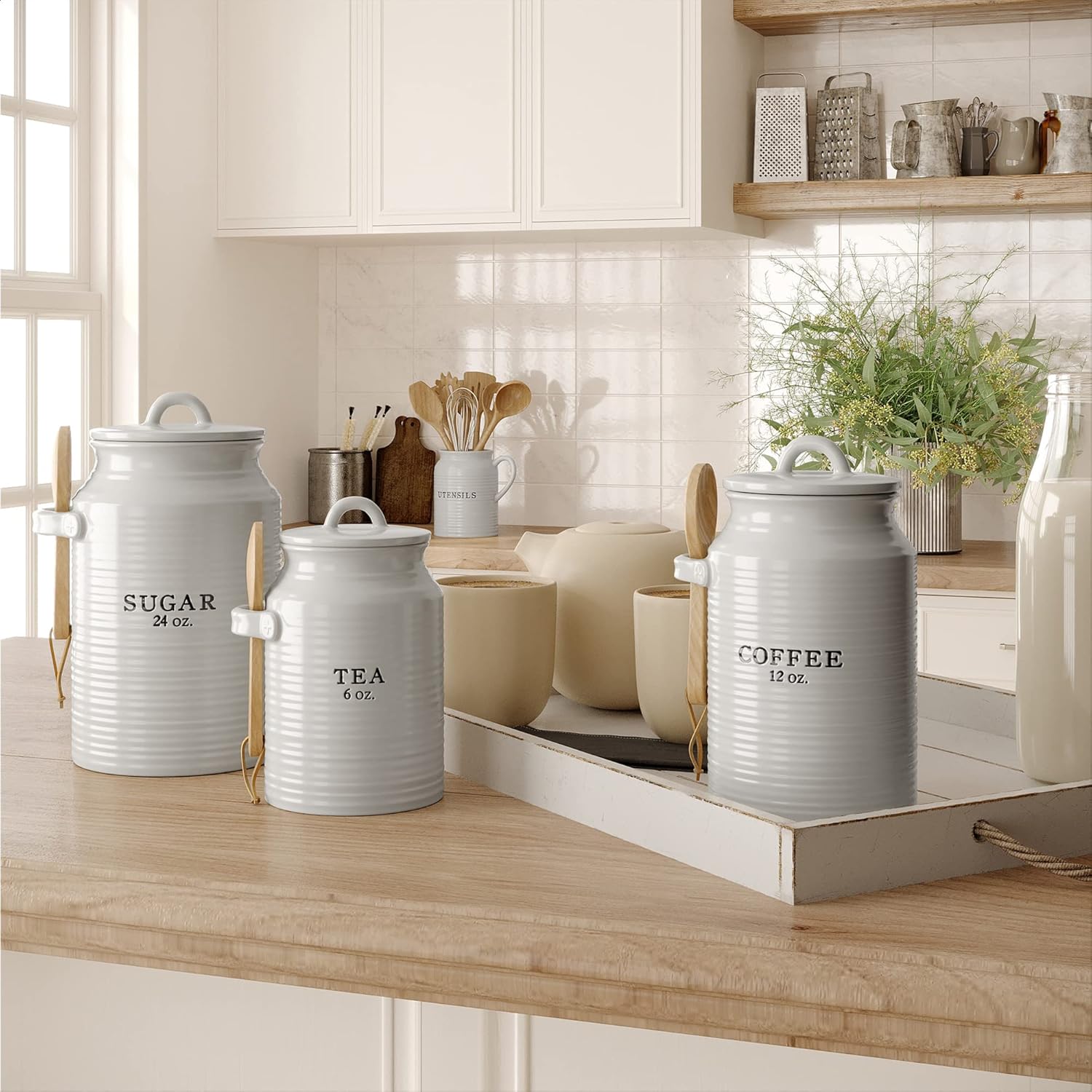 Barnyard Designs Canister Set for Kitchen Counter, Coffee Tea Sugar Container Ceramic Set