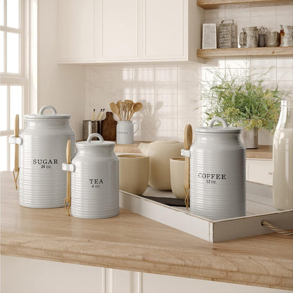 Barnyard Designs Canister Set for Kitchen Counter, Coffee Tea Sugar Container Ceramic Set